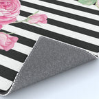 Black white blush pink watercolor floral stripes Rug Gallery Image 4