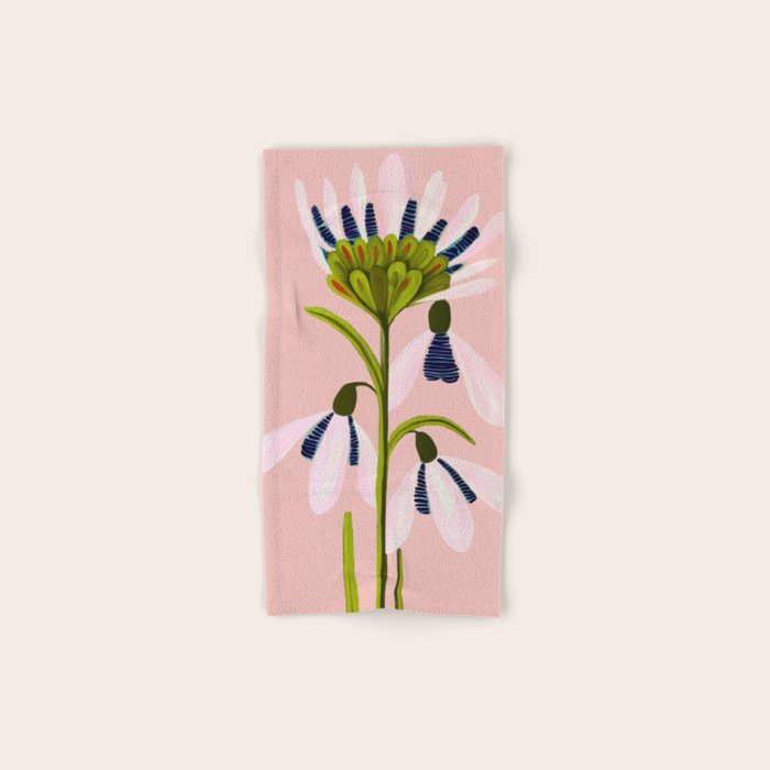 Snowdrop Trio on Blush Pink Bath Towel Gallery Image 1