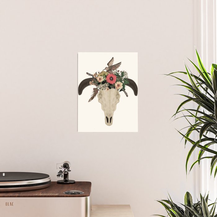 cow skull flowers Poster Gallery Image 2