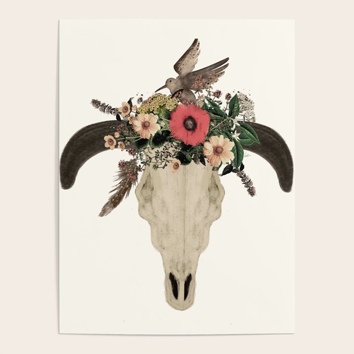 cow skull flowers Poster Gallery Image 4