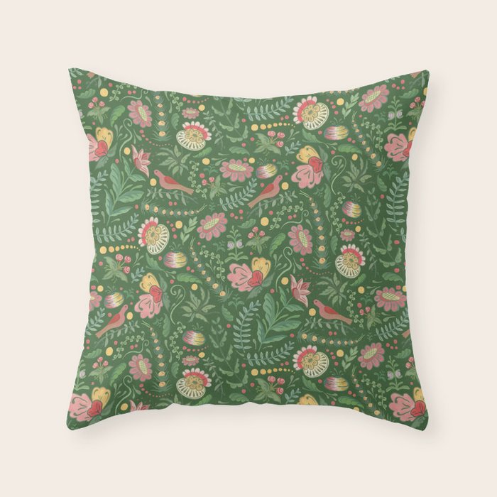 Swedish Floral - Green Throw Pillow Gallery Image 6