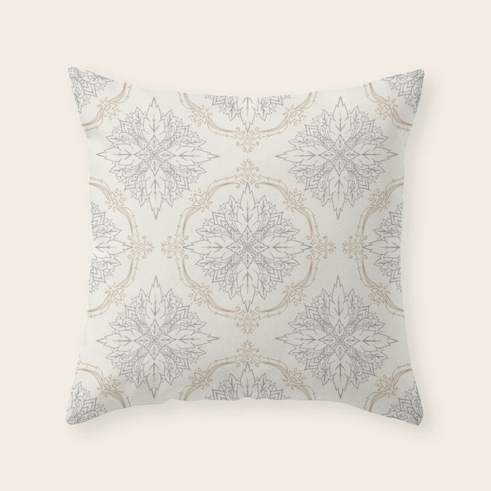 Modern Floral Damask Pattern â Neutral Brown and Gray Earth Tones Throw Pillow Gallery Image 6