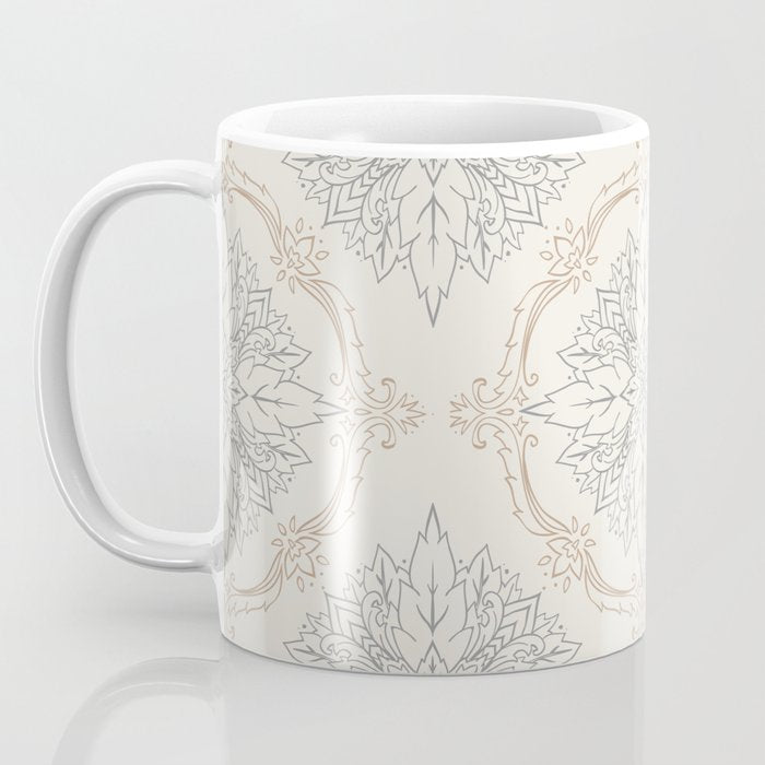 Modern Floral Damask Pattern â Neutral Brown and Gray Earth Tones Coffee Mug Gallery Image 3