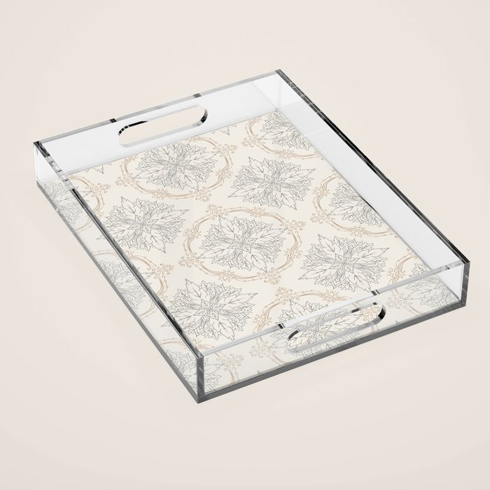 Modern Floral Damask Pattern â Neutral Brown and Gray Earth Tones Acrylic Tray Gallery Image 1