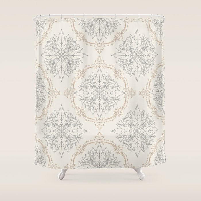 Modern Floral Damask Pattern â Neutral Brown and Gray Earth Tones Shower Curtain Gallery Image 1