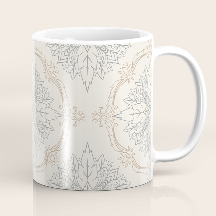 Modern Floral Damask Pattern â Neutral Brown and Gray Earth Tones Coffee Mug Gallery Image 1