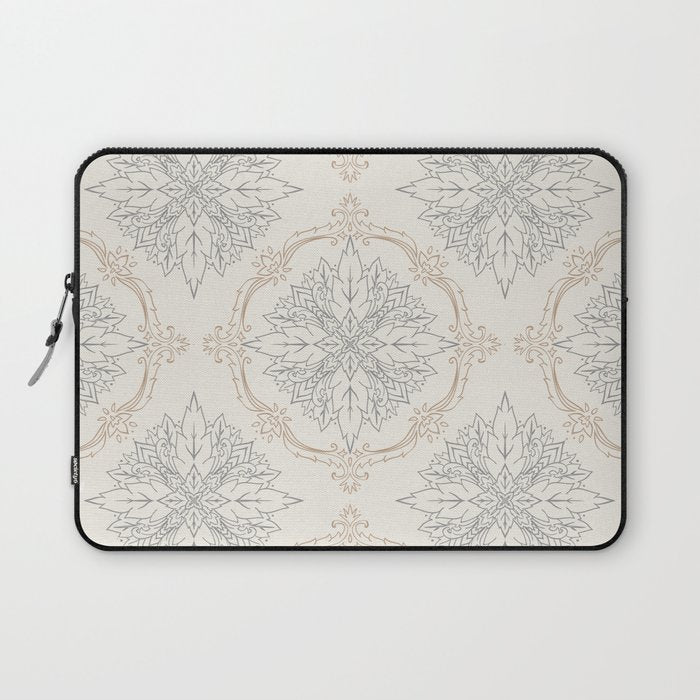 Modern Floral Damask Pattern â Neutral Brown and Gray Earth Tones Laptop Sleeve Gallery Image 1