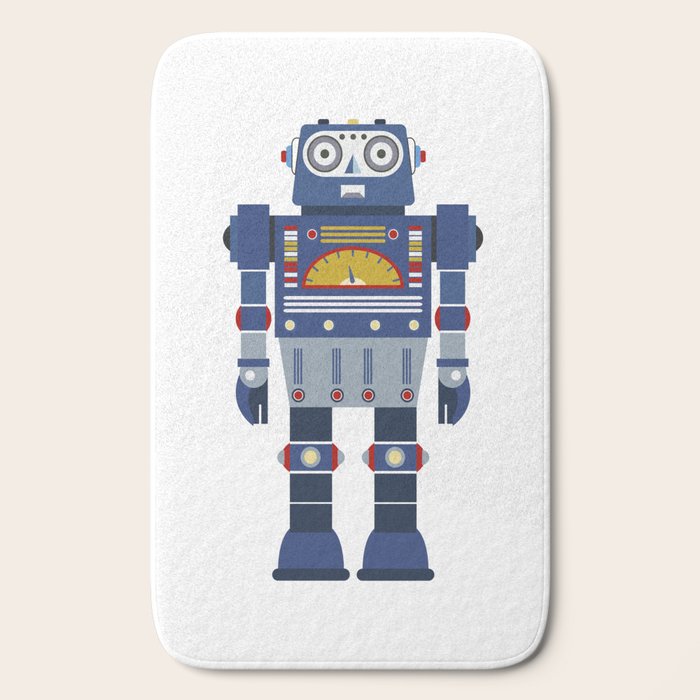 Blue Robot Retro Toy Bath Mat Gallery Image 2