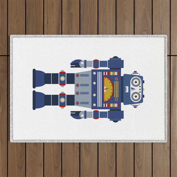 Blue Robot Retro Toy Outdoor Rug Gallery Image 1
