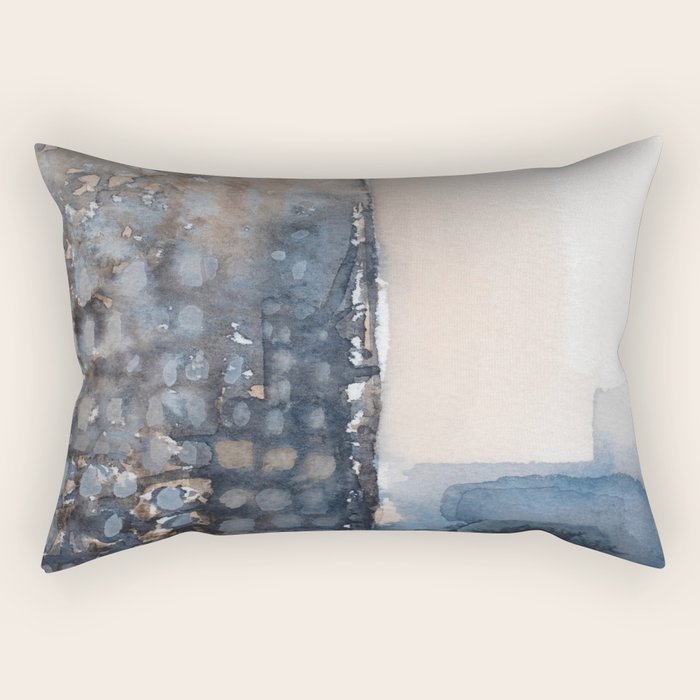 Navy, Brown  Beige Abstract Watercolor Rectangular Pillow Gallery Image 1