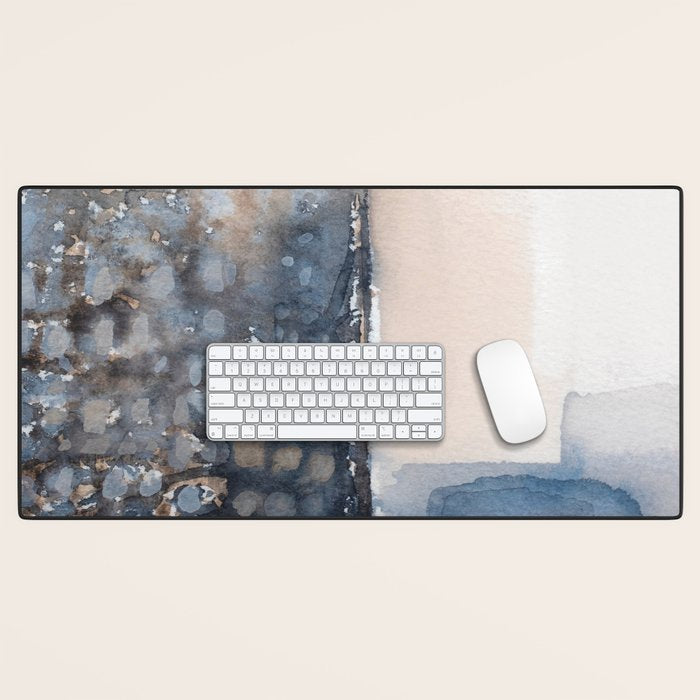 Navy, Brown  Beige Abstract Watercolor Desk Mat Gallery Image 1