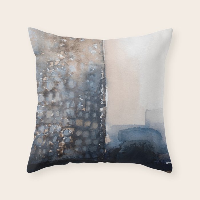 Navy, Brown  Beige Abstract Watercolor Throw Pillow Gallery Image 1