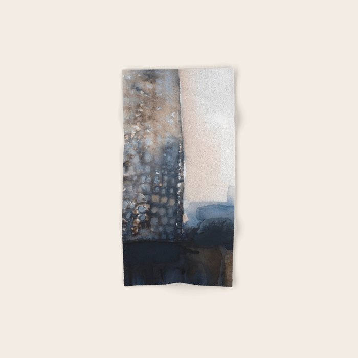 Navy, Brown  Beige Abstract Watercolor Bath Towel Gallery Image 1