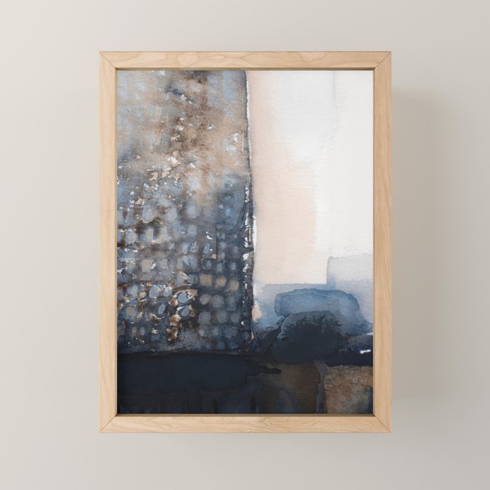 Navy, Brown  Beige Abstract Watercolor Mini Art Print Gallery Image 1