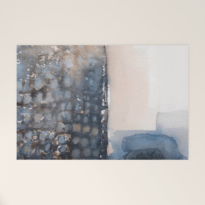Navy, Brown  Beige Abstract Watercolor Welcome Mat Gallery Image 1