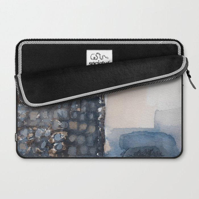 Navy, Brown  Beige Abstract Watercolor Laptop Sleeve Gallery Image 2