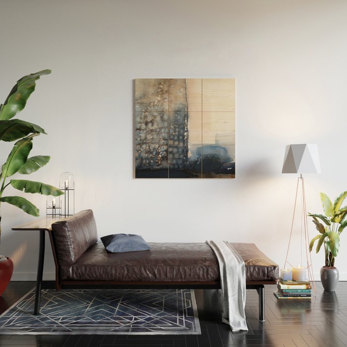 Navy, Brown  Beige Abstract Watercolor Wood Wall Art Gallery Image 2