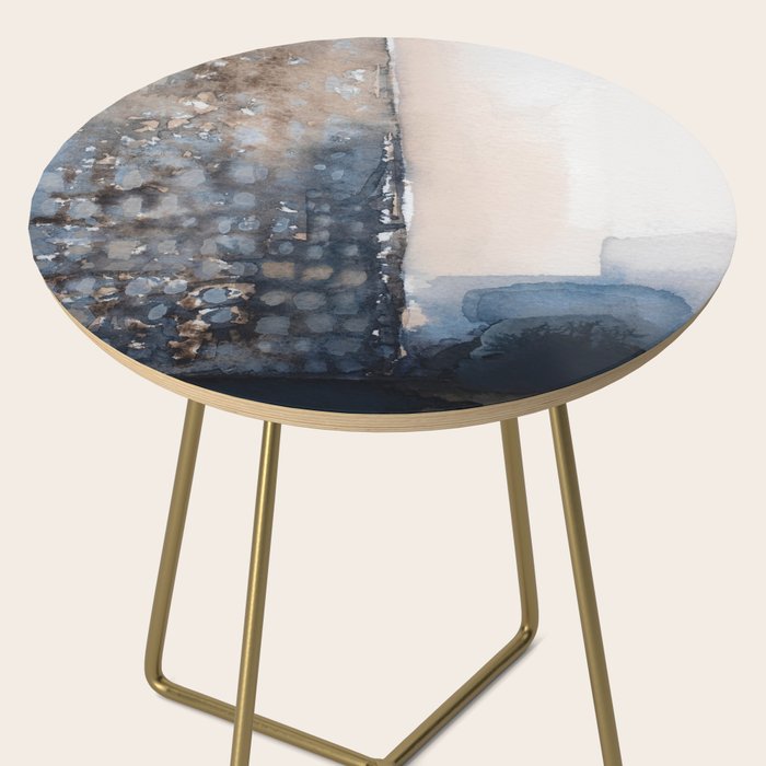Navy, Brown  Beige Abstract Watercolor Side Table Gallery Image 2