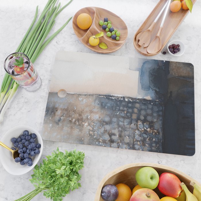 Navy, Brown  Beige Abstract Watercolor Cutting Board Gallery Image 2