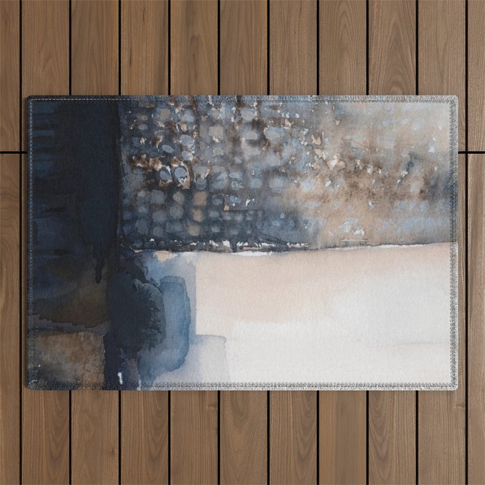 Navy, Brown  Beige Abstract Watercolor Outdoor Rug Gallery Image 1