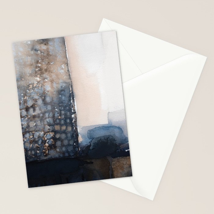 Navy, Brown  Beige Abstract Watercolor Stationery Card Gallery Image 2