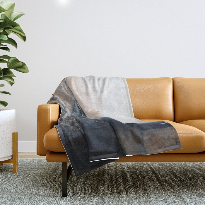 Navy, Brown  Beige Abstract Watercolor Throw Blanket Gallery Image 1