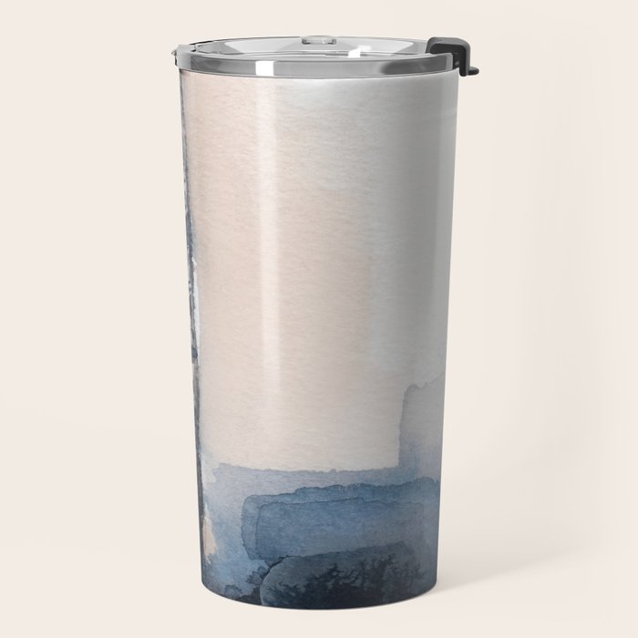 Navy, Brown  Beige Abstract Watercolor Travel Mug Gallery Image 2