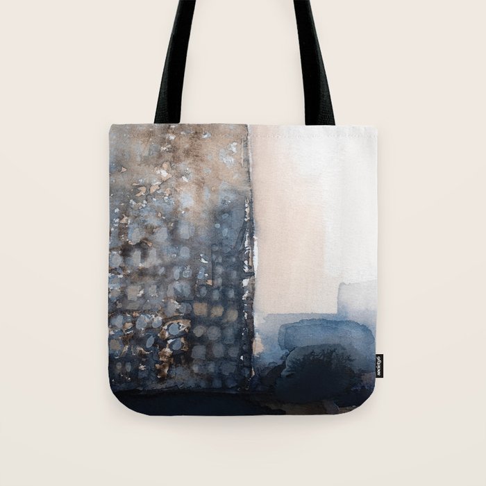Navy, Brown  Beige Abstract Watercolor Tote Bag Gallery Image 1