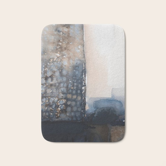Navy, Brown  Beige Abstract Watercolor Bath Mat Gallery Image 1