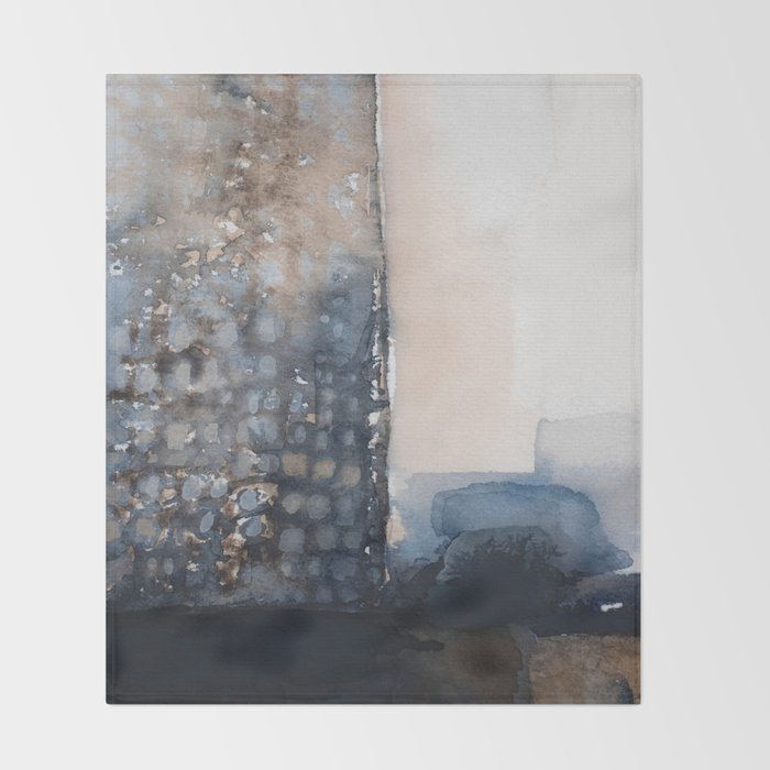 Navy, Brown  Beige Abstract Watercolor Throw Blanket Gallery Image 2
