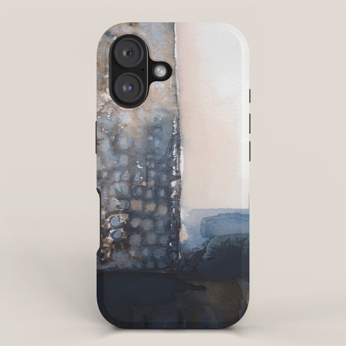 Navy, Brown  Beige Abstract Watercolor iPhone Case Gallery Image 1