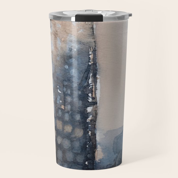 Navy, Brown  Beige Abstract Watercolor Travel Mug Gallery Image 1