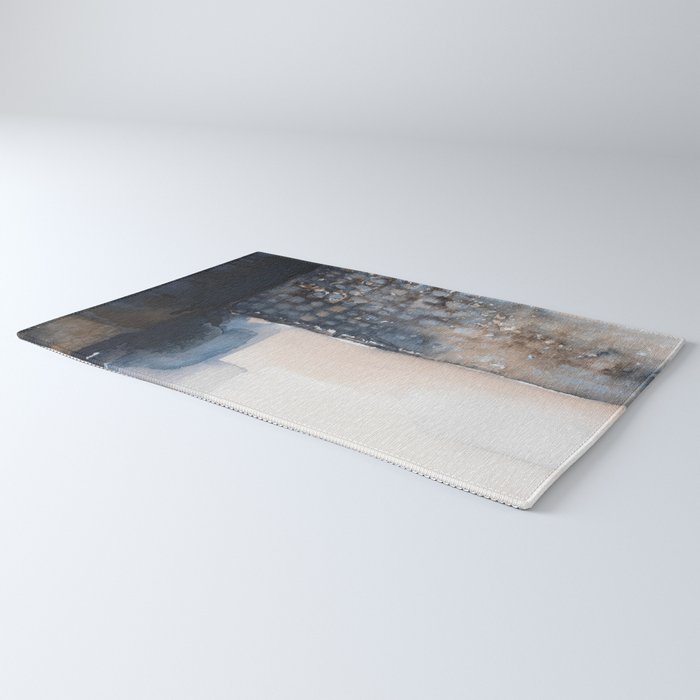 Navy, Brown  Beige Abstract Watercolor Rug Gallery Image 3