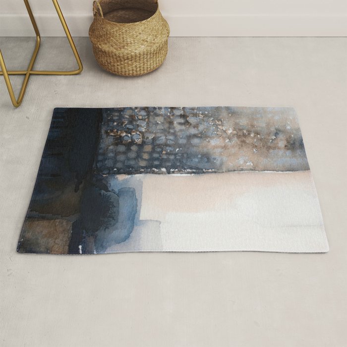 Navy, Brown  Beige Abstract Watercolor Rug Gallery Image 1
