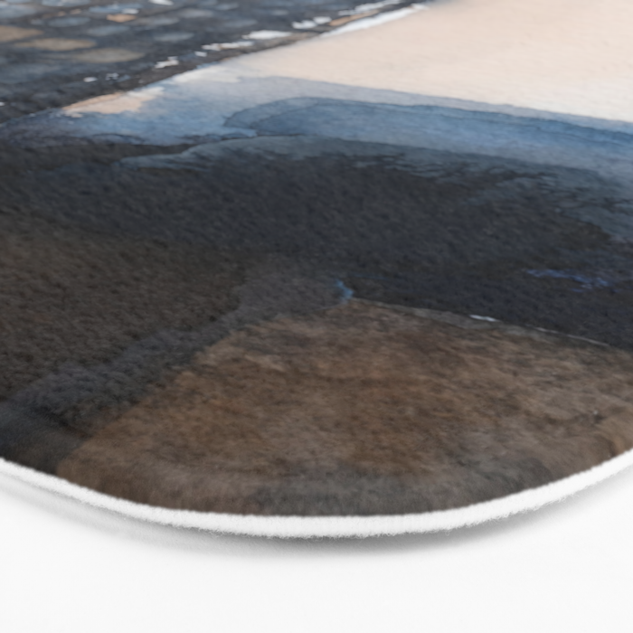 Navy, Brown  Beige Abstract Watercolor Bath Mat Gallery Image 3