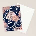 Floral Blooms and Leaves, Navy, Coral and White Stationery Card Gallery Image 2