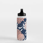 Floral Blooms and Leaves, Navy, Coral and White Water Bottle Gallery Image 3