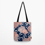 Floral Blooms and Leaves, Navy, Coral and White Tote Bag Gallery Image 2