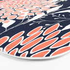 Floral Blooms and Leaves, Navy, Coral and White Bath Mat Gallery Image 3