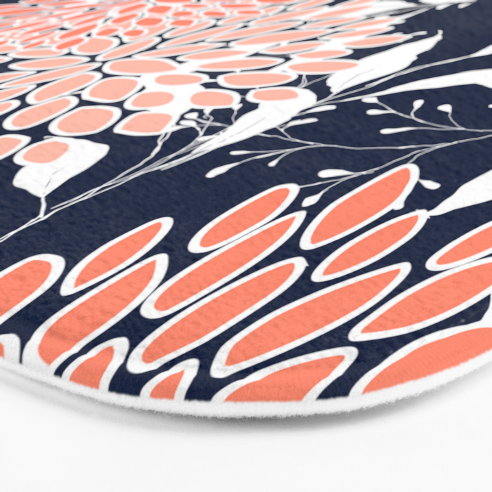 Floral Blooms and Leaves, Navy, Coral and White Bath Mat Gallery Image 3