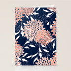 Floral Blooms and Leaves, Navy, Coral and White Stationery Card Gallery Image 2