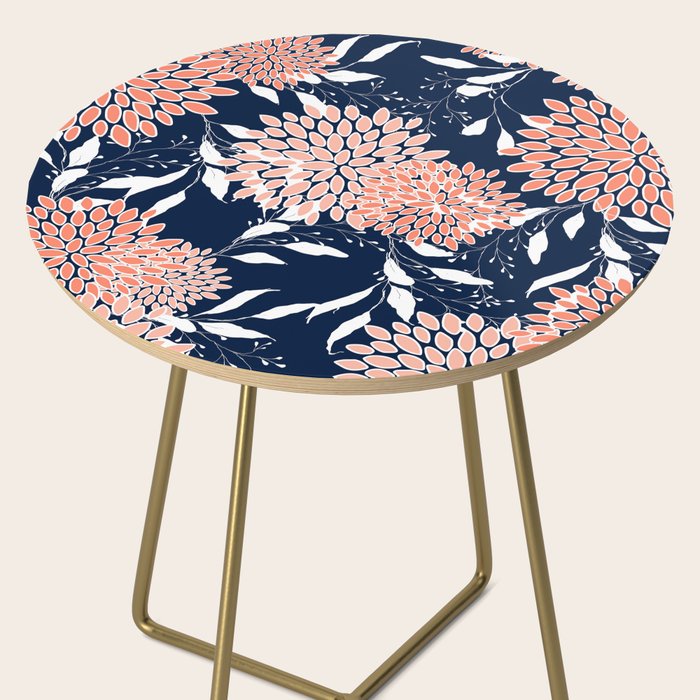 Floral Blooms and Leaves, Navy, Coral and White Side Table Gallery Image 2