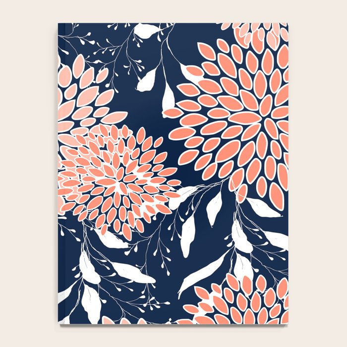 Floral Blooms and Leaves, Navy, Coral and White Notebook Gallery Image 4