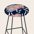 Floral Blooms and Leaves, Navy, Coral and White Stool Gallery Image 2