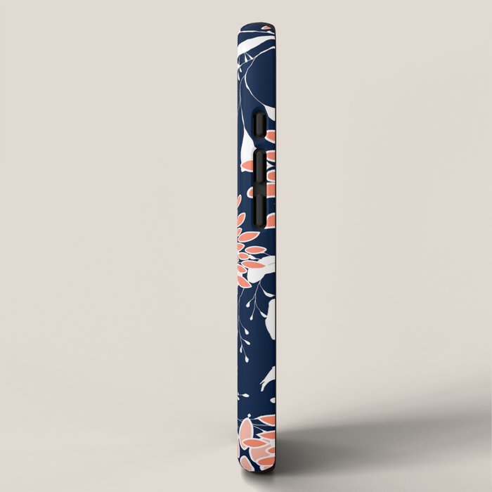 Floral Blooms and Leaves, Navy, Coral and White iPhone Case Gallery Image 2