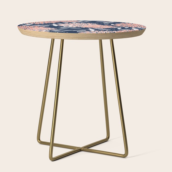 Floral Blooms and Leaves, Navy, Coral and White Side Table Gallery Image 1