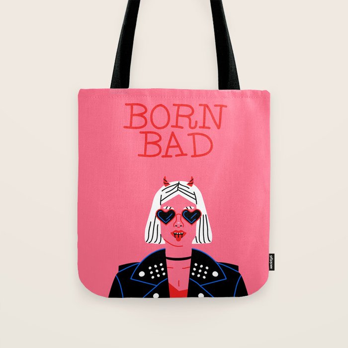 Born bad devil woman cartoon portrait art Tote Bag Gallery Image 1