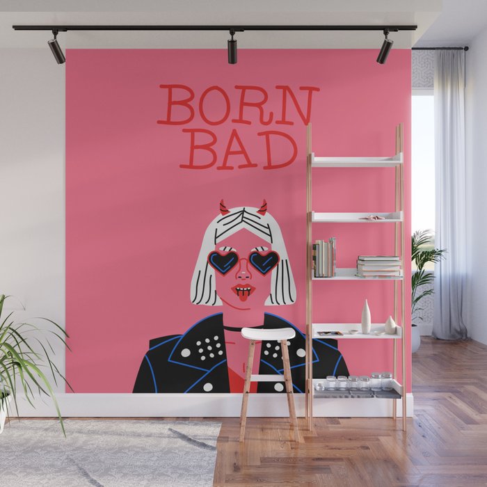 Born bad devil woman cartoon portrait art Wall Mural Gallery Image 1