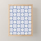 Retro Daisy Flower Checker in Blue  Mini Art Print Gallery Image 1