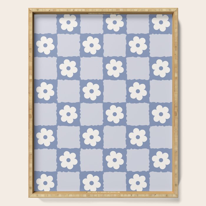 Retro Daisy Flower Checker in Blue  Serving Tray Gallery Image 1
